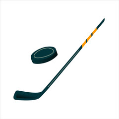 flat vector illustration with hockey stick and puck