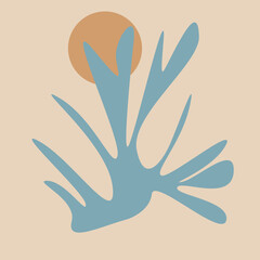 abstract doodle blue brown on a beige background, hand-drawn