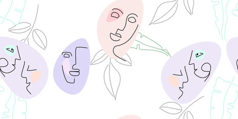 Face line pattern. Minimal art one line drawing.