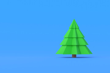 Fototapeta premium Christmas tree on blue background. Copy space. 3d render
