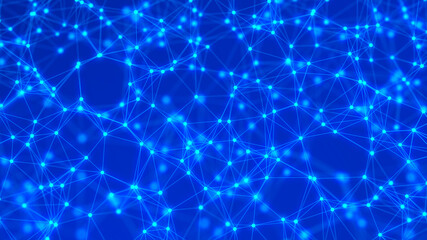Digital technology background. Abstract dynamic wave of connected dots and lines on dark background. Wave of bright particles. Big data. 3d rendering.