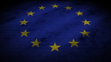 European Union Realistic Flag, Old Worn Fabric Texture Effect, 3D Illustration
