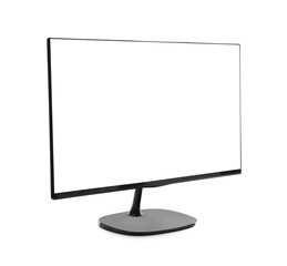 Modern computer monitor with black screen isolated on white