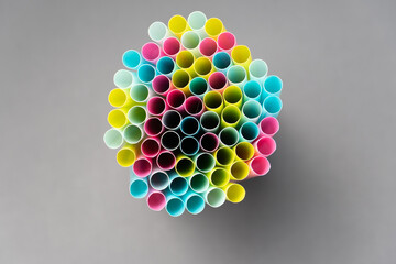 colourful cocktails straw for drinks in pink, yellow, blue colours on a dark background 