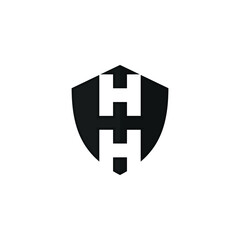 Letter H and H with symbol of roof home and shield house. Vector logo design.