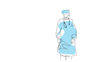 doctors who've been working too many hours With enough help from our patients. with coronavirus disease (Covid-19). continuous line drawing. minimalist