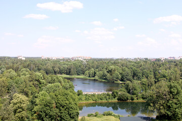 Palace Park in Gatchina. Top view. Lake and forest in the park.