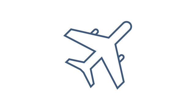 White airplane on a white background in profile, isolated. Motion graphics.