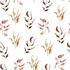 Autumn branches watercolor seamless pattern. Template for decorating designs and illustrations.