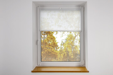 Autumn window background of free space and white wall 