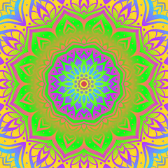 abstract colorful gradient mandala art background vector design. symmetrical round trippy bohemian wallpaper. meditation flower decoration