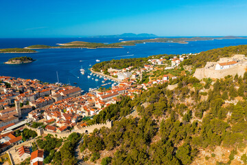 Fototapeta na wymiar Aerial view of Hvar town on Hvar island, Croatia