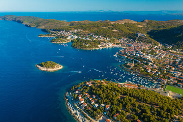 Aerial view of Hvar town on Hvar island, Croatia