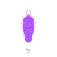 Abstract maze insect. Educational game for children, logic and thinking. Color puzzle. Labyrinth conundrum. Vector illustration isolated on white background. One Entrance, One Exit. Cartoon style.