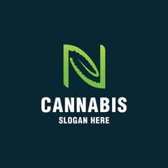 Letter N with cannabis logo template on modern style