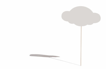 cloud storage service. paper cloud mock up on a wooden stick with shadow isolated on white background. copy space