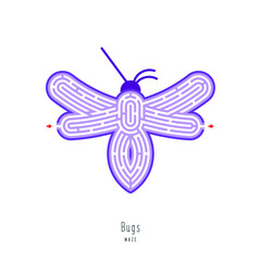 Abstract maze insect. Educational game for children, logic and thinking. Color puzzle. Labyrinth conundrum. Vector illustration isolated on white background. One Entrance, One Exit. Cartoon style.