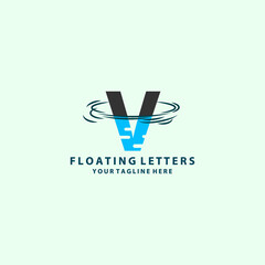 V Letter Logo Design with Water Splash Ripples Drops Reflection Vector Icon Illustration.