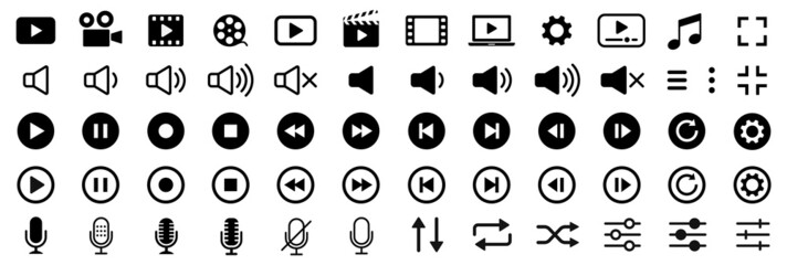 Media player icons collection. Video player icons. Audio player. Cinema icon. Vector - obrazy, fototapety, plakaty