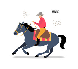 Equestrian sports. Reining. Vector flat illustration isolated on white background