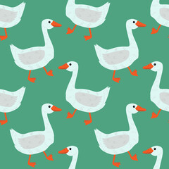 Beautiful domestic birds seamless pattern isolated vector illustration. Geese endless background. Animals simple design.