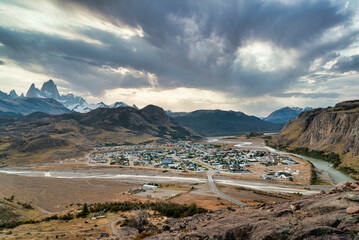 El chalten, view of the town from the viewpoint of the condors.