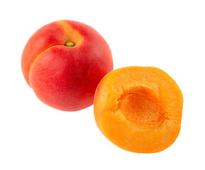 Apricot whole and half isolated on white background.