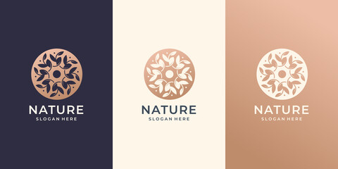 feminine beauty nature rose logo design.abstract, retro, vintage, circular, floral logo inspiration.