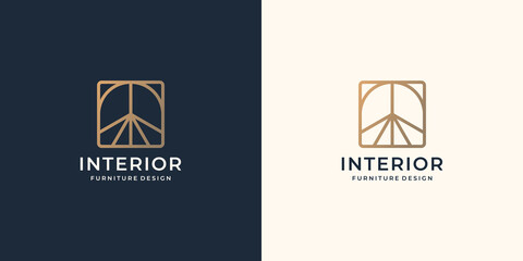 geometric interior abstract logo in square concept with minimalist line art style design template.	