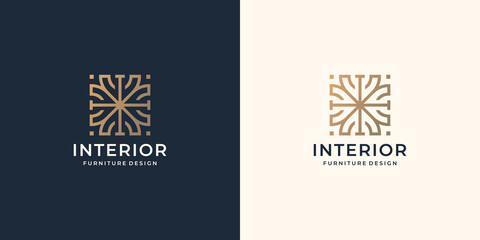 creative interior inspiration abstract logo in square concept with minimalist line art style design template.