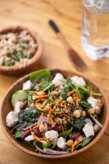 healty salad with chicken and quinoa, red bean, chickpeas