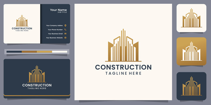 modern construction logo with business card.inspiration logo for builder, architecture, real estate.