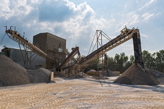 conveyor belt at gravel mine in Thailand