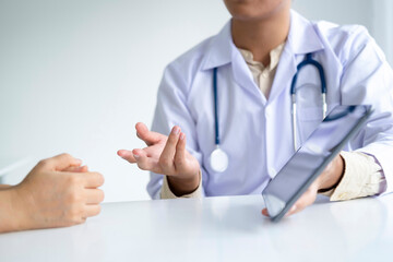 Doctor and patient. Health care and clinic concept.