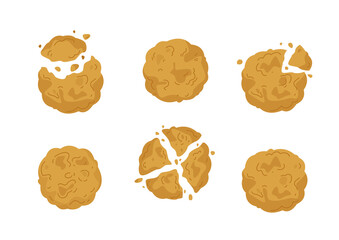 Set of assorted hand drawn ginger and oatmeal cookies. Beige cute cartoon cookies and biscuits isolated on white background. Vector illustration of a bakery and cooking symbol. Cute print