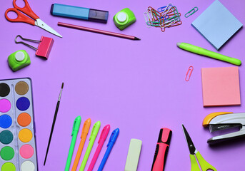 School supplies, various accessories. Back to school.
Education, learning and material concept.