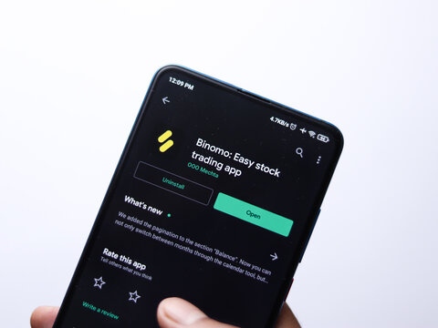 Assam, india - July 28, 2020 : Binomo a easy online stock trading app.