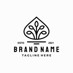 water drop combination and leaf tree , with line art style ,vector logo design, can you editable as you wish.