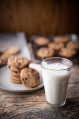 traditional chocolate chip cookie with milk