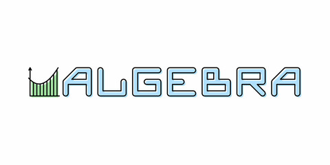 Linear logo for school subject Algebra. Function graph icon and title. Vector illustration for school tutorial, banner, poster, presentation, splash screen, or educational project.