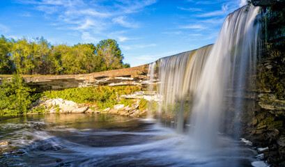 view of the picturesque Jagala Waterfall in northern Estonia