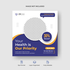 Fototapeta premium Creative healthcare social media post banner design template or square flyer Premium Vector
