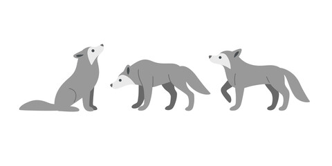 Cartoon wolf icon set. Cute animal character in different poses. © Lili Kudrili