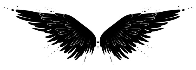 Beautiful black raven or devil wings, vector - obrazy, fototapety, plakaty