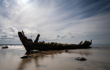 long exposure view of the Raketa shipwreck in the Gulf of Finland