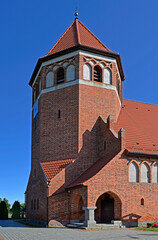 Obraz premium Built in 1904, the Catholic Church of M.B. Gromniczna in the village of Wiśniowo Ełckie in Masuria, Poland. The photos show architectural details and a general view of the temple.