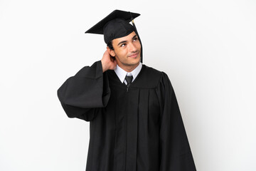 Young university graduate over isolated white background thinking an idea