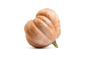 Pumpkin isolated on white background. Single whole ribbed pumkin