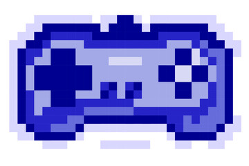 Vector illustration of a blue pixel joystick. Game controller icon for app, logo and t-shirt design.