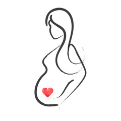 A Pregnant Woman stylised symbol. Hand drawn style logo icon female pregnancy, motherhood, maternity. Pregnant girl with belly. Isolated vector illustration for brochure, healthcare poster, banner 